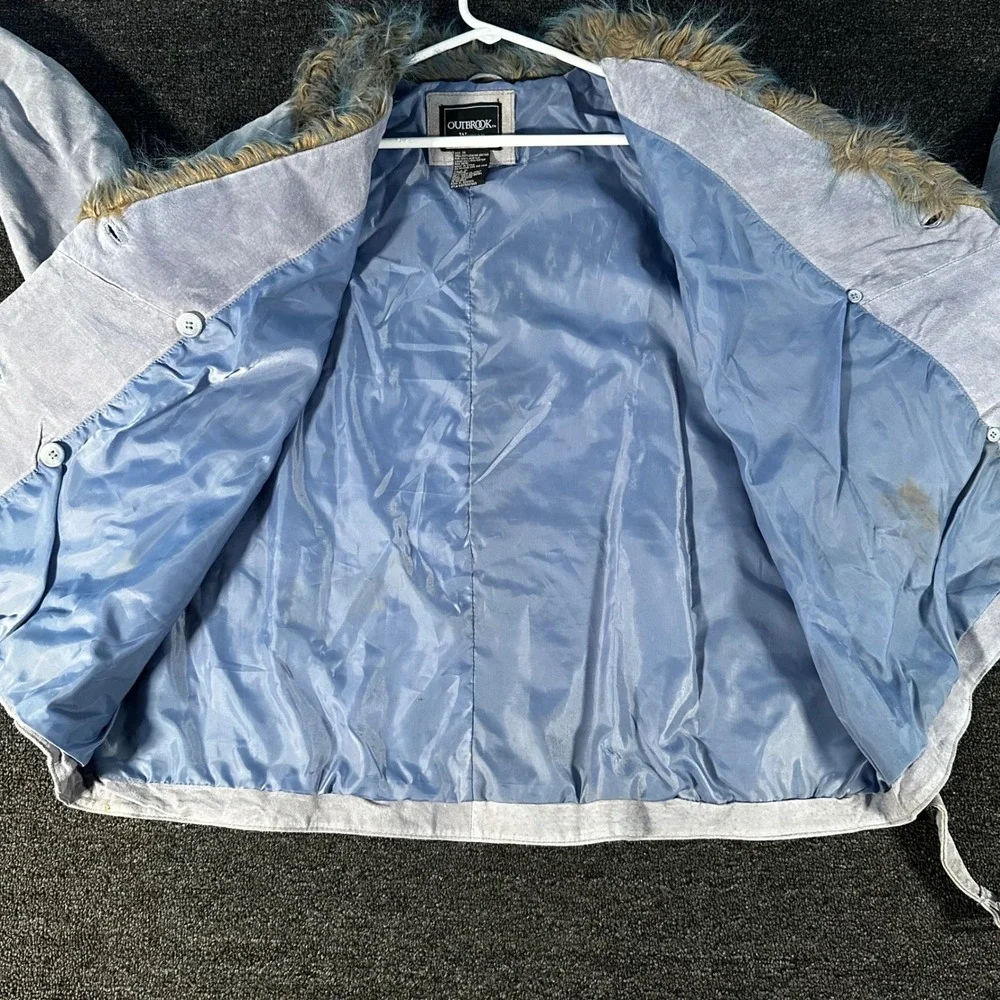 Outbrook Suede Jacket Woman 3X Blue Good Faux Fur Collar Double Breasted Belted